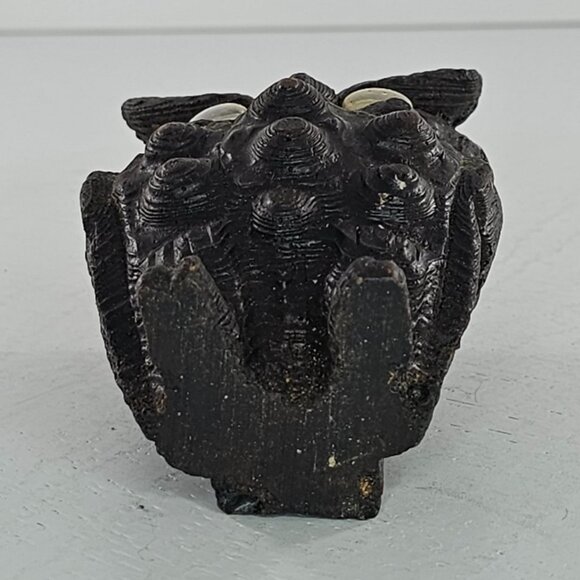 Vintage Cryptomeria Hand Carved Wooden Owl Figurine Googly Eyes Rustic - Picture 5 of 6